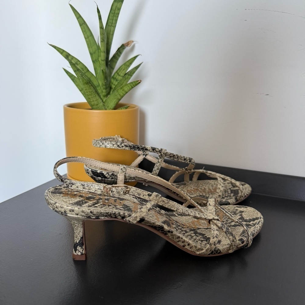 Sam Edelman snake animal print leather Judy strappy kitten heel sandals - size 7 - Picture 6 of 7